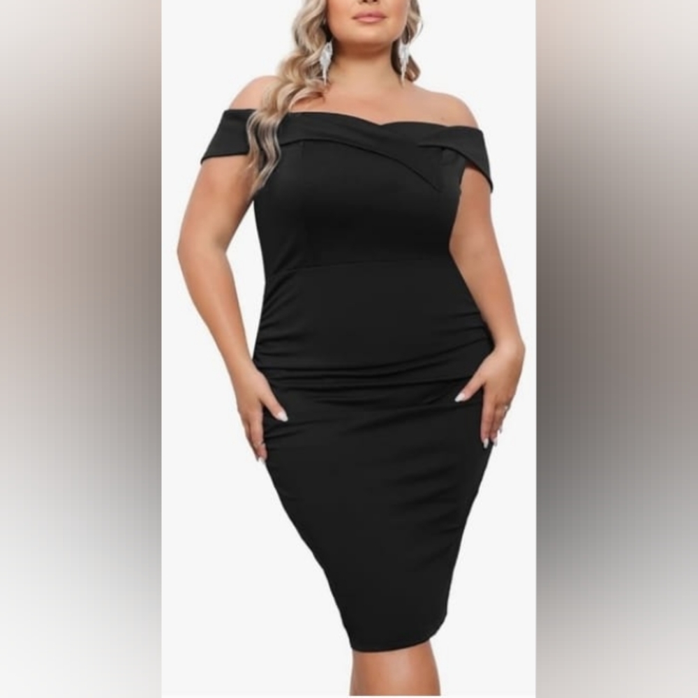 Hanna Nikole Women Plus Size Sexy Off Shoulder Ruched Elegant Bodycon Dress 20W
